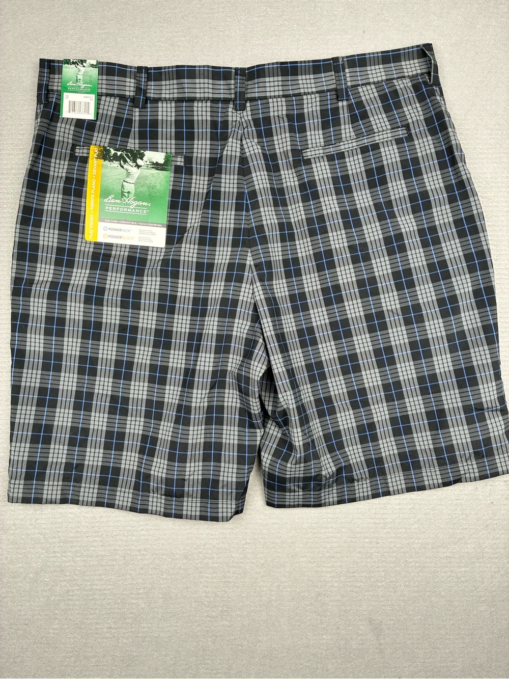 NWT Ben Hogan Performance Plaid Shorts Plaid Golf Shorts Black & Blue Size 38